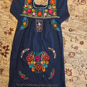 Made in Mexico Navy Embroidered Floral Dress